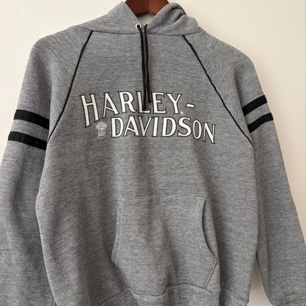 Vintage 80s Harley Davidson Hoodie Ted Phelps Vallejo CA Gray Raglan Mens Medium